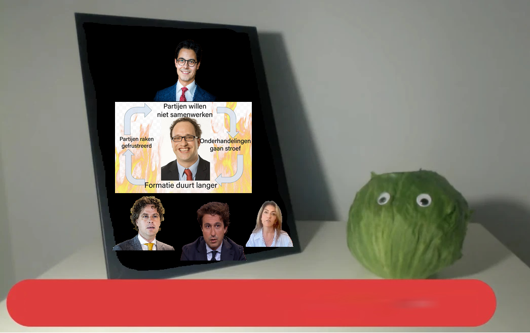 Een krop sla en een foto van de formatieleden